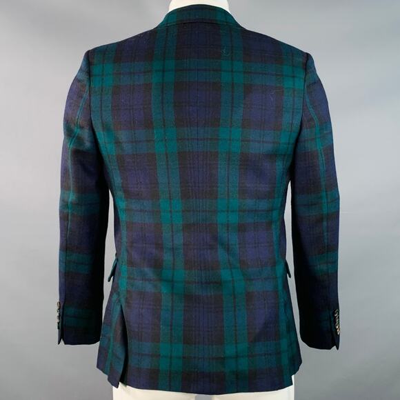 BAND OF OUTSIDERS 40 Regular Green Blue Plaid Wool Twill Notch Lapel Sport Coat - Picture 4 of 9